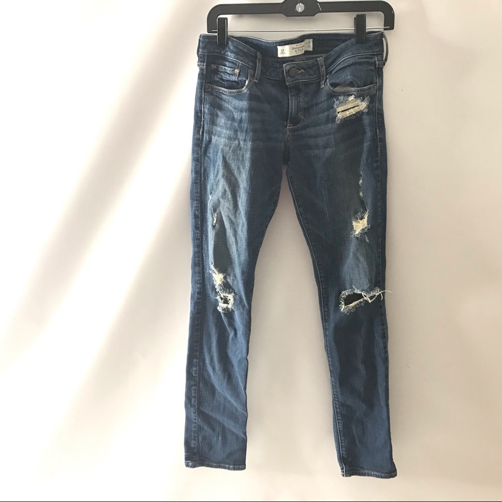 Abercrombie & Fitch Womens Jeans Sz 28 X 33 Dark Wash Denim Ripped